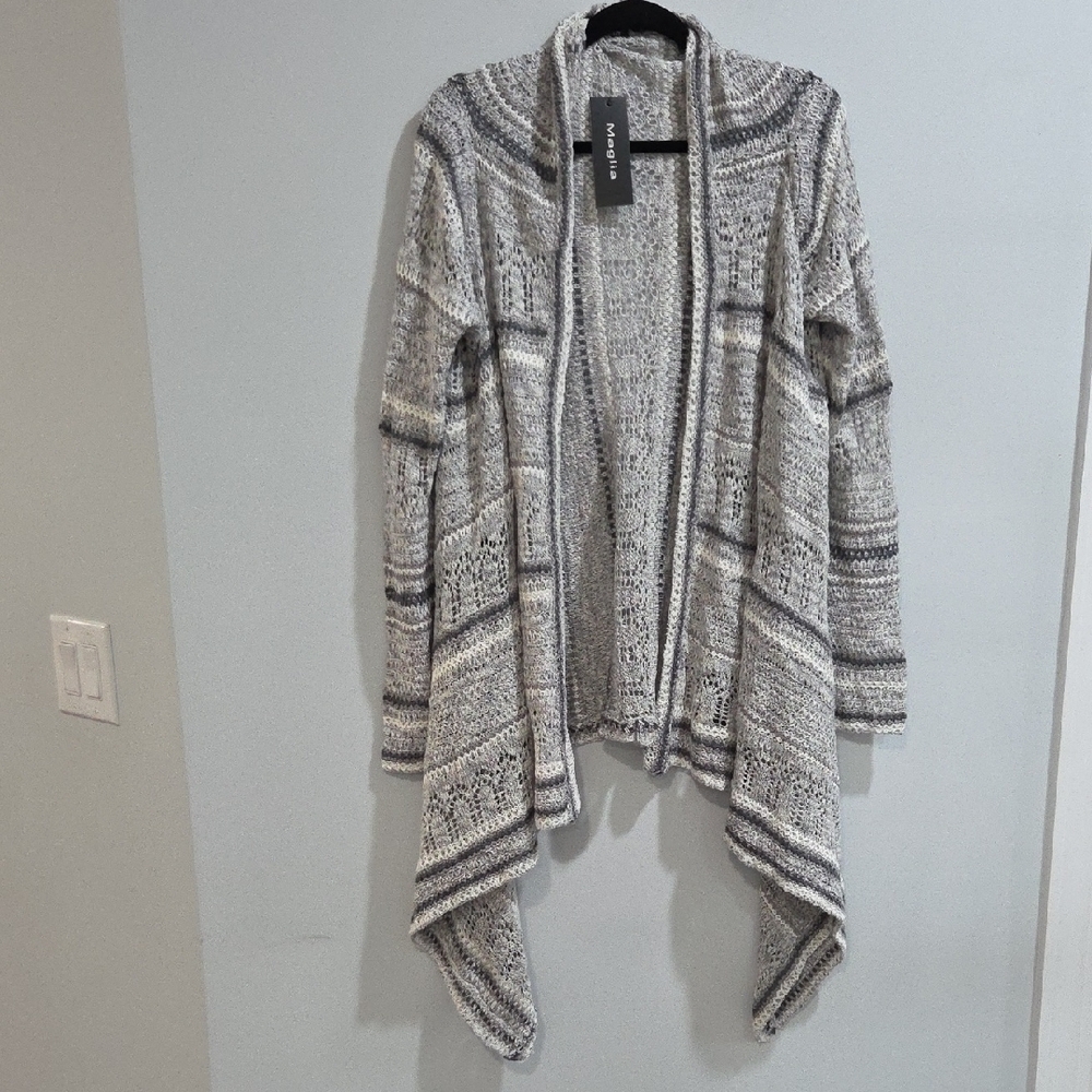 Elegant Gray Knit Cardigan Maglia Sz M 100% Cotton New With Tag